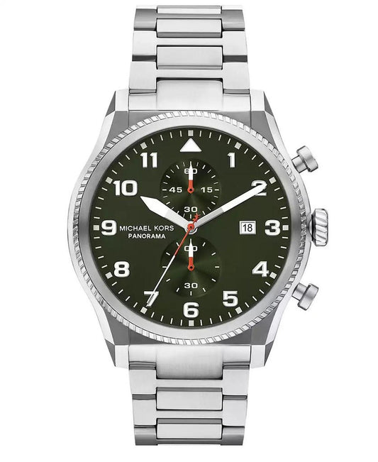 Men's Panorama Chronograph Silver-Tone Stainless Steel Watch, 44mm