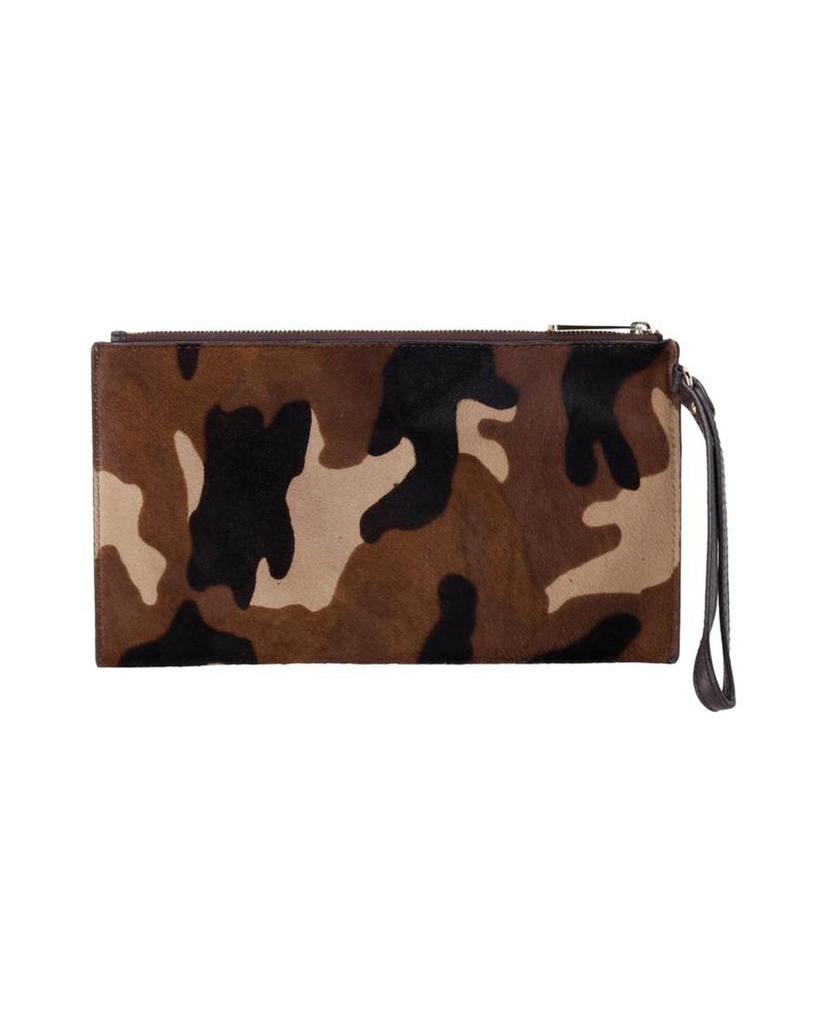 Camouflage Wristlet Pouch in Multicolor Pony Hair