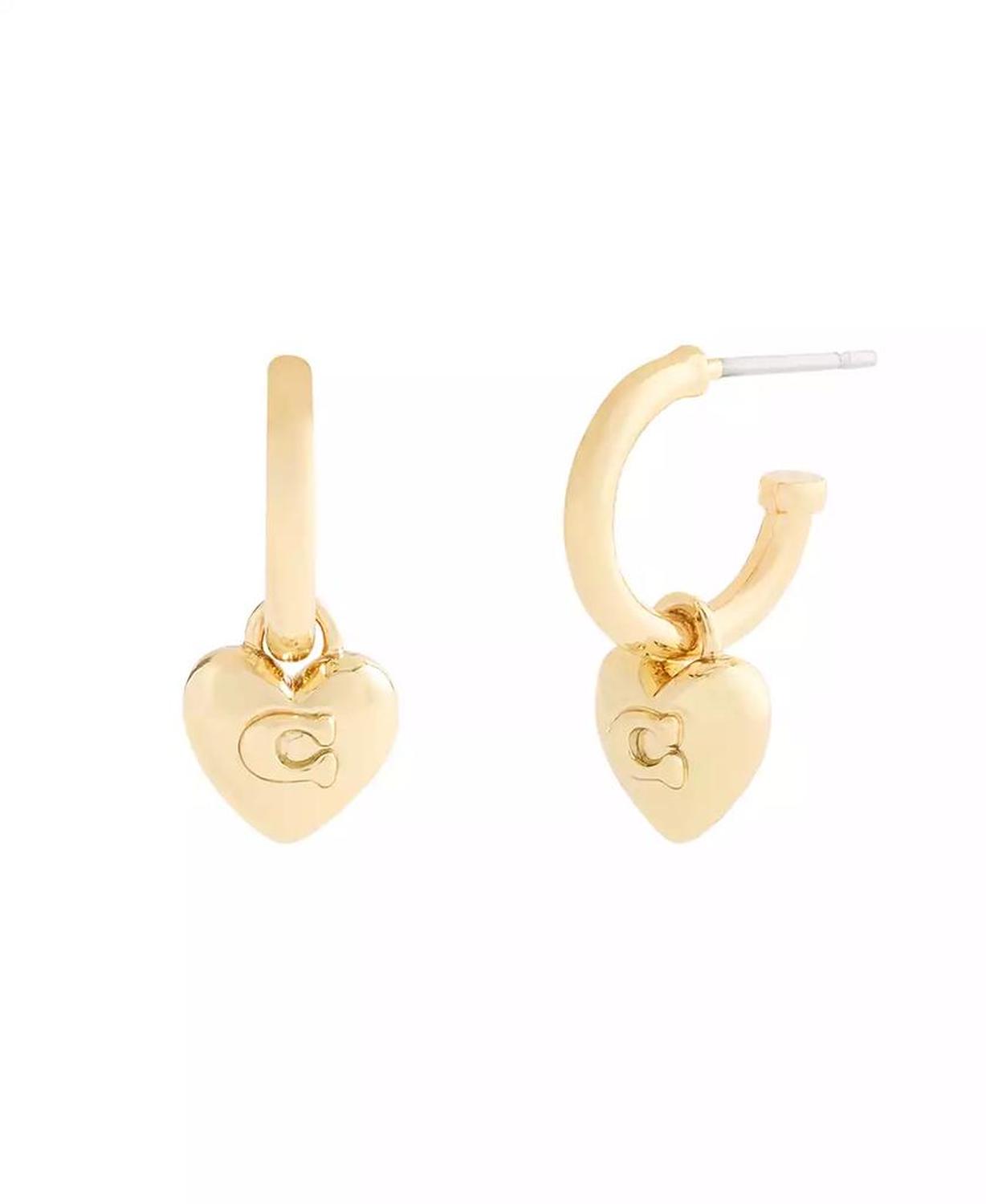 Gold Plated Heart Huggie Drop Earrings