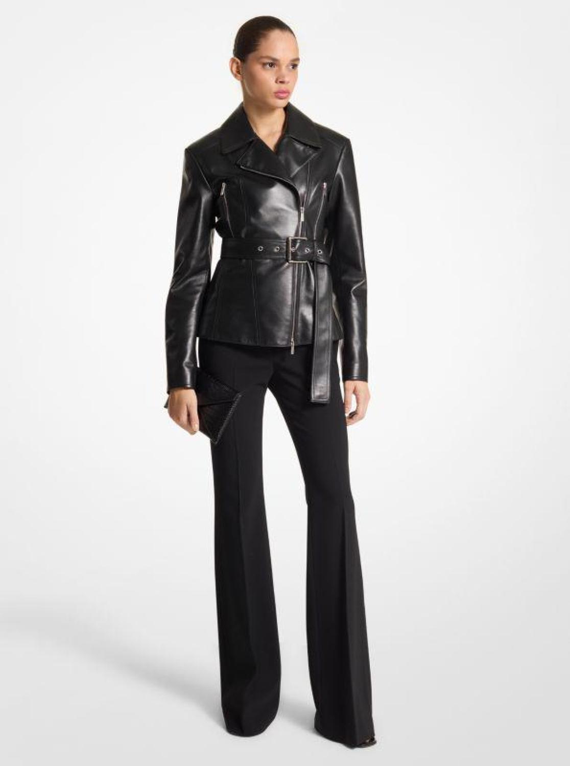 Plongé Leather Belted Moto Jacket
