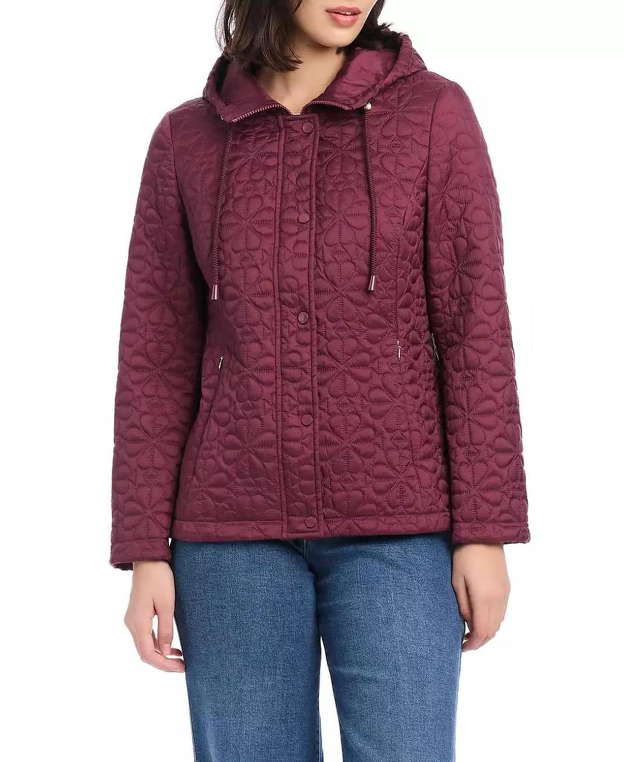 Women's Short Spade Flower Quilted Jacket W/ Hood