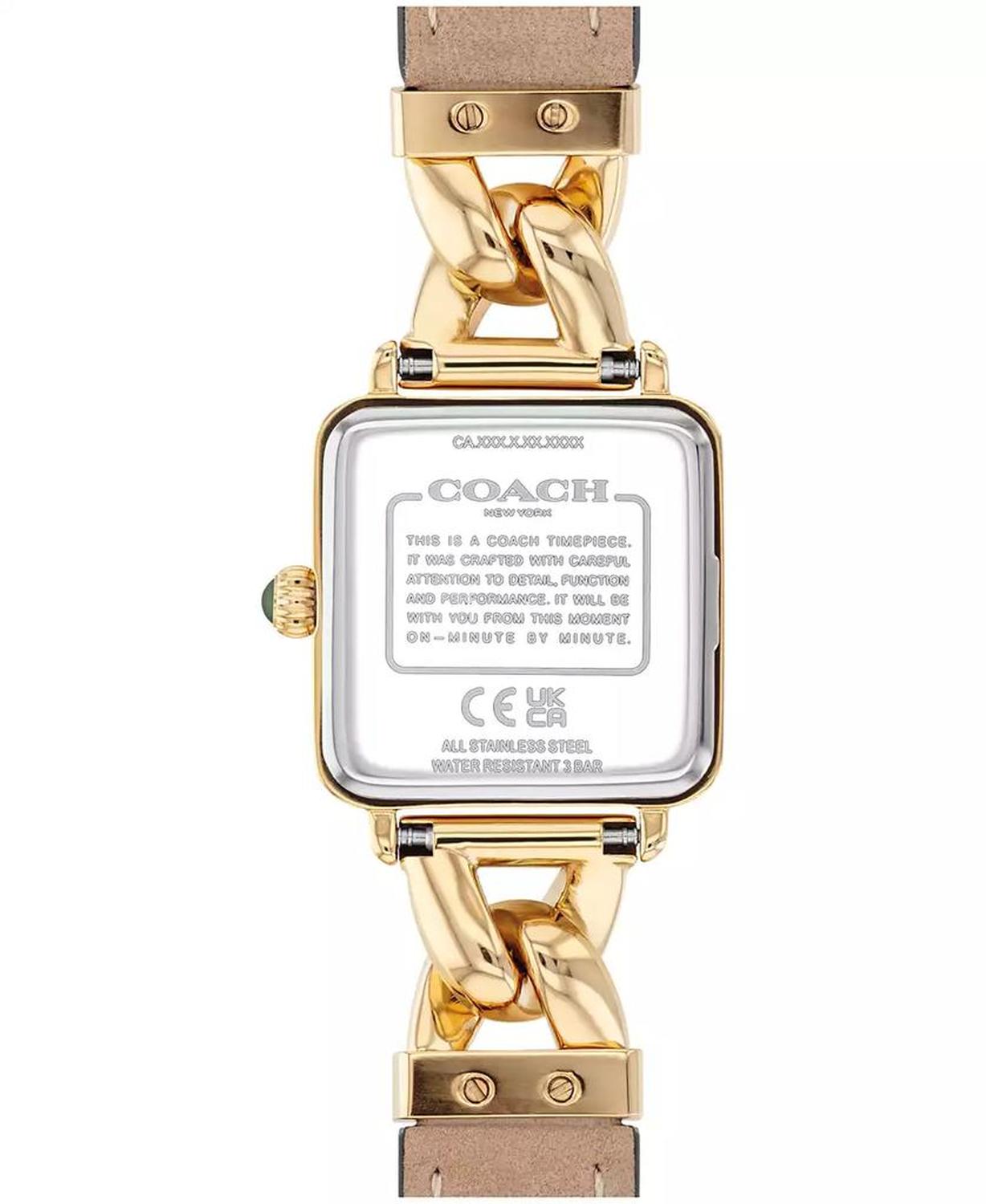 Women's Cass Gold Tone Stainless Steel and Dark Green Leather Calfskin Strap Watch, 22mm