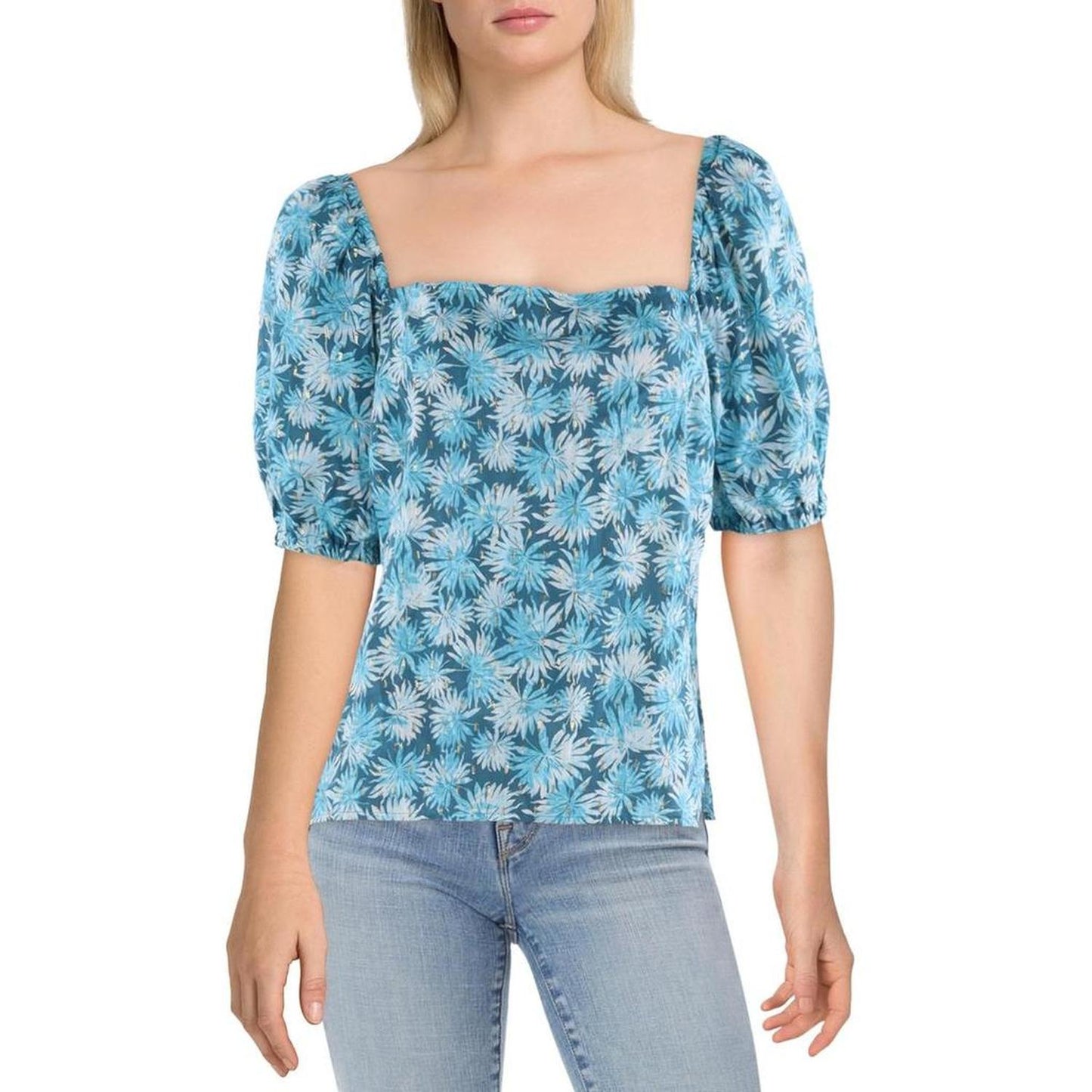 Womens Floral Puff Sleeve Blouse