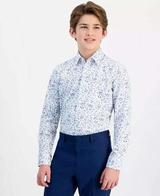 Big Boys Floral-Print Classic-Fit Dress Shirt
