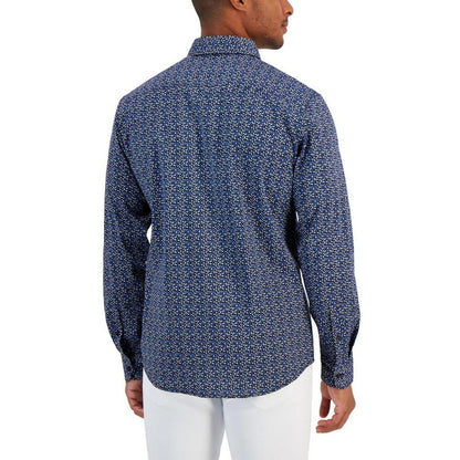 Mens Printed Stretch Button-Down Shirt