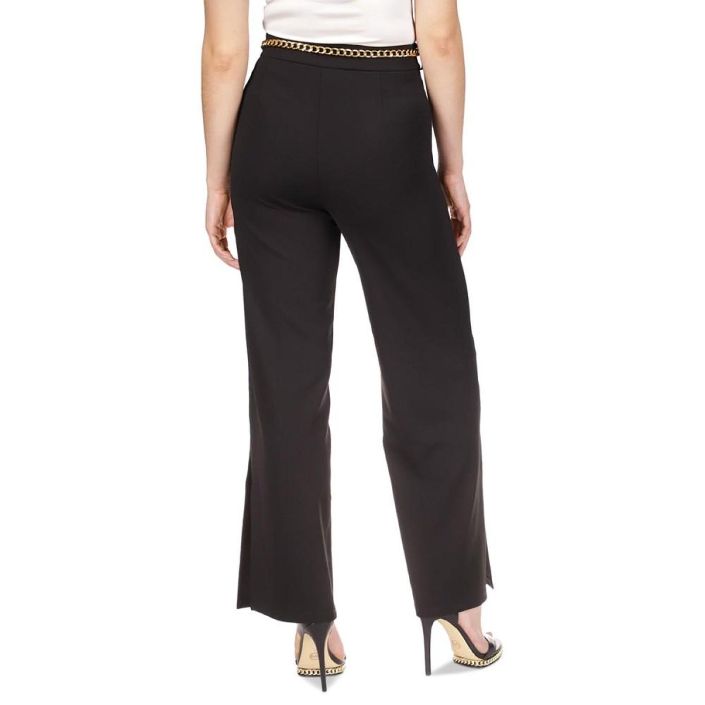 Petite Chain-Belt High-Rise Slit-Cuff Pants