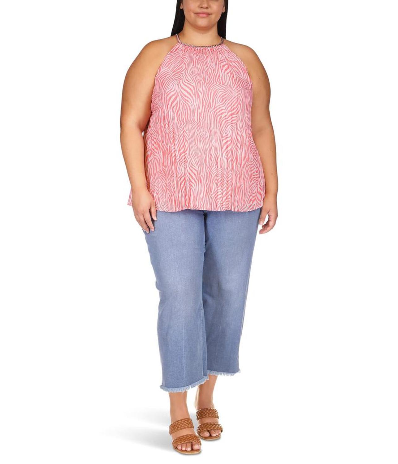 Plus Size Zebra Pleated Chain Top