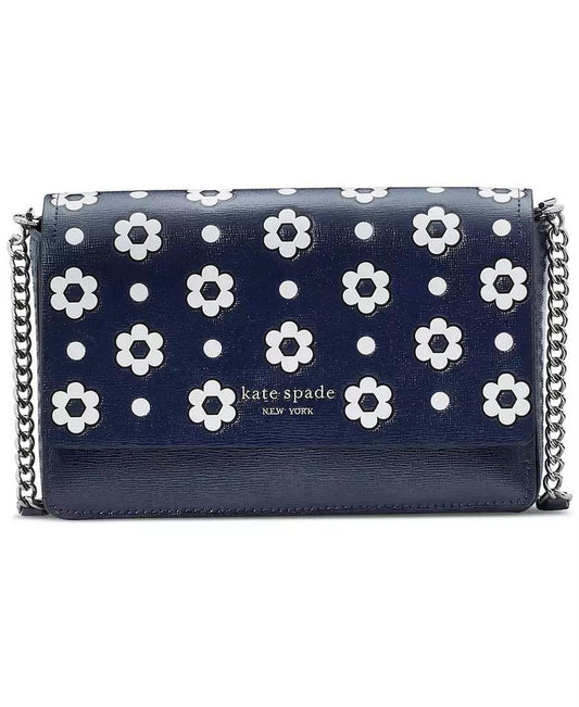 Morgan Daisy Dot Embossed Saffiano Leather Flap Chain Wallet Crossbody