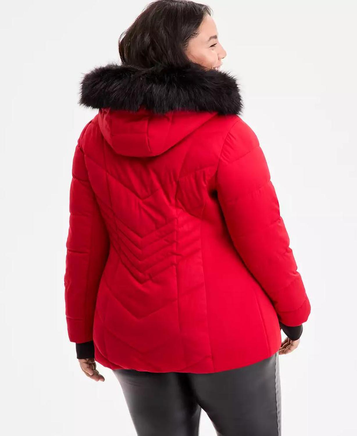 Plus Size Faux-Fur-Trim Hooded Puffer Coat, Exclusively at Macy's