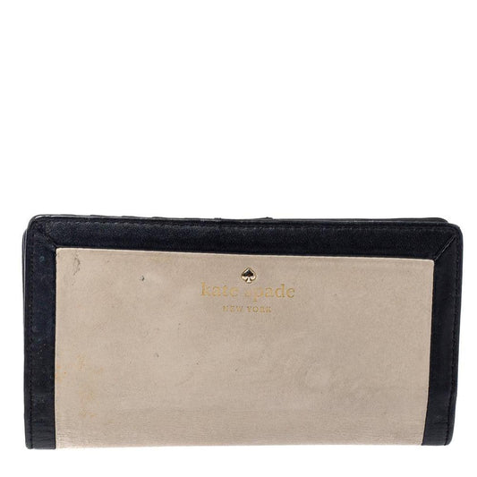 Kate Spade Beige/black Leather Long Wallet