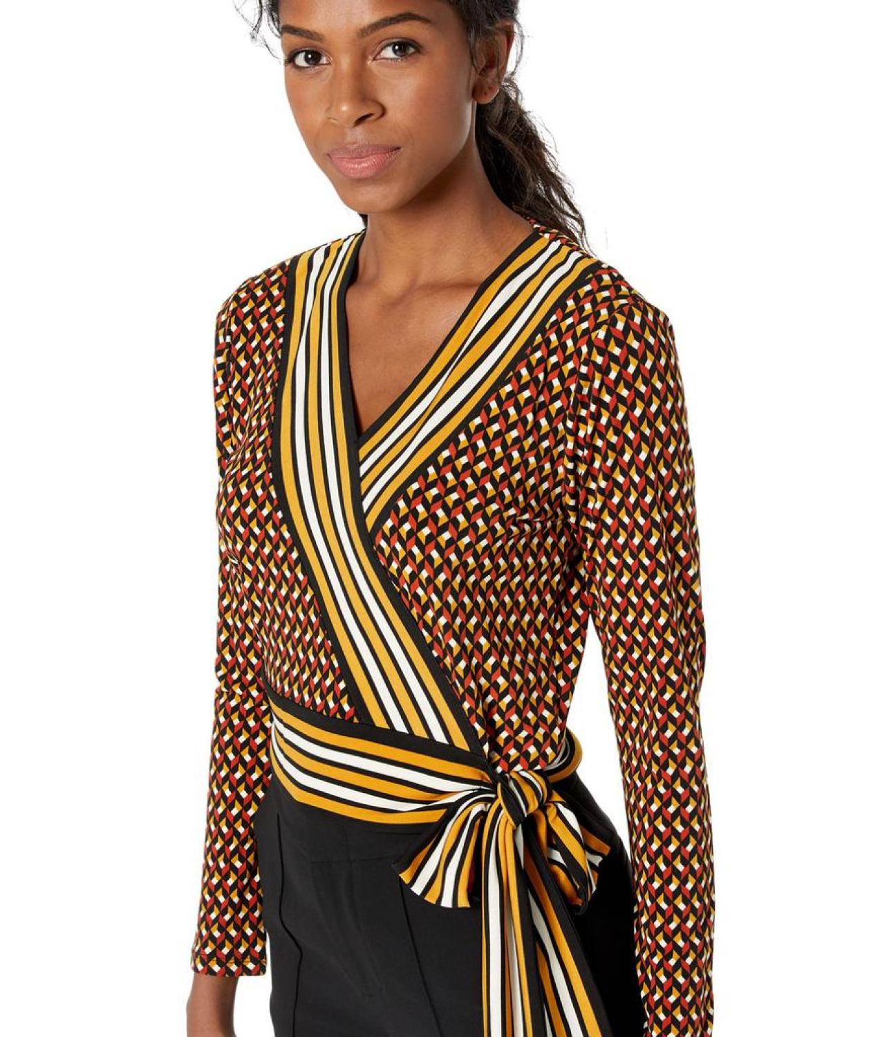 Petite Geo Border Wrap Top