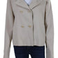 Womens Collared Double Breast Buttoned Long Sleeve Jacket Beige