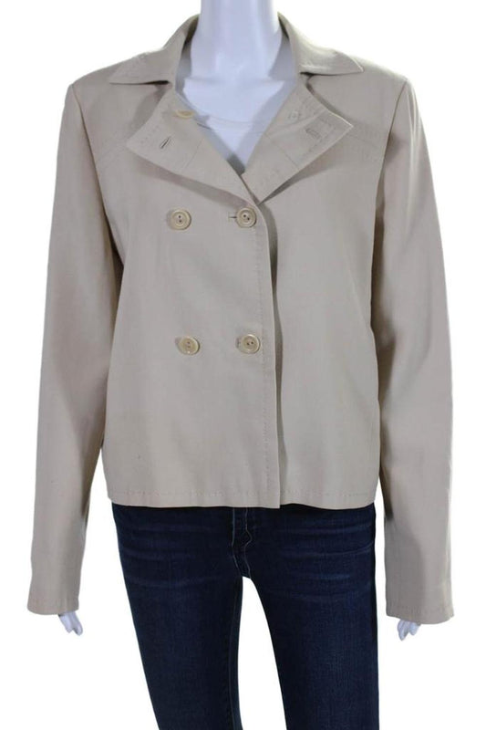 Womens Collared Double Breast Buttoned Long Sleeve Jacket Beige