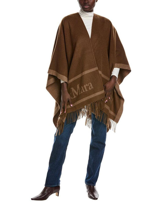 Logo Jacquard Wool Cape