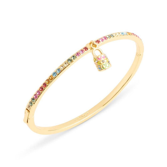 Faux Stone Signature Rainbow Quilted Lock Charm Bangle Bracelet