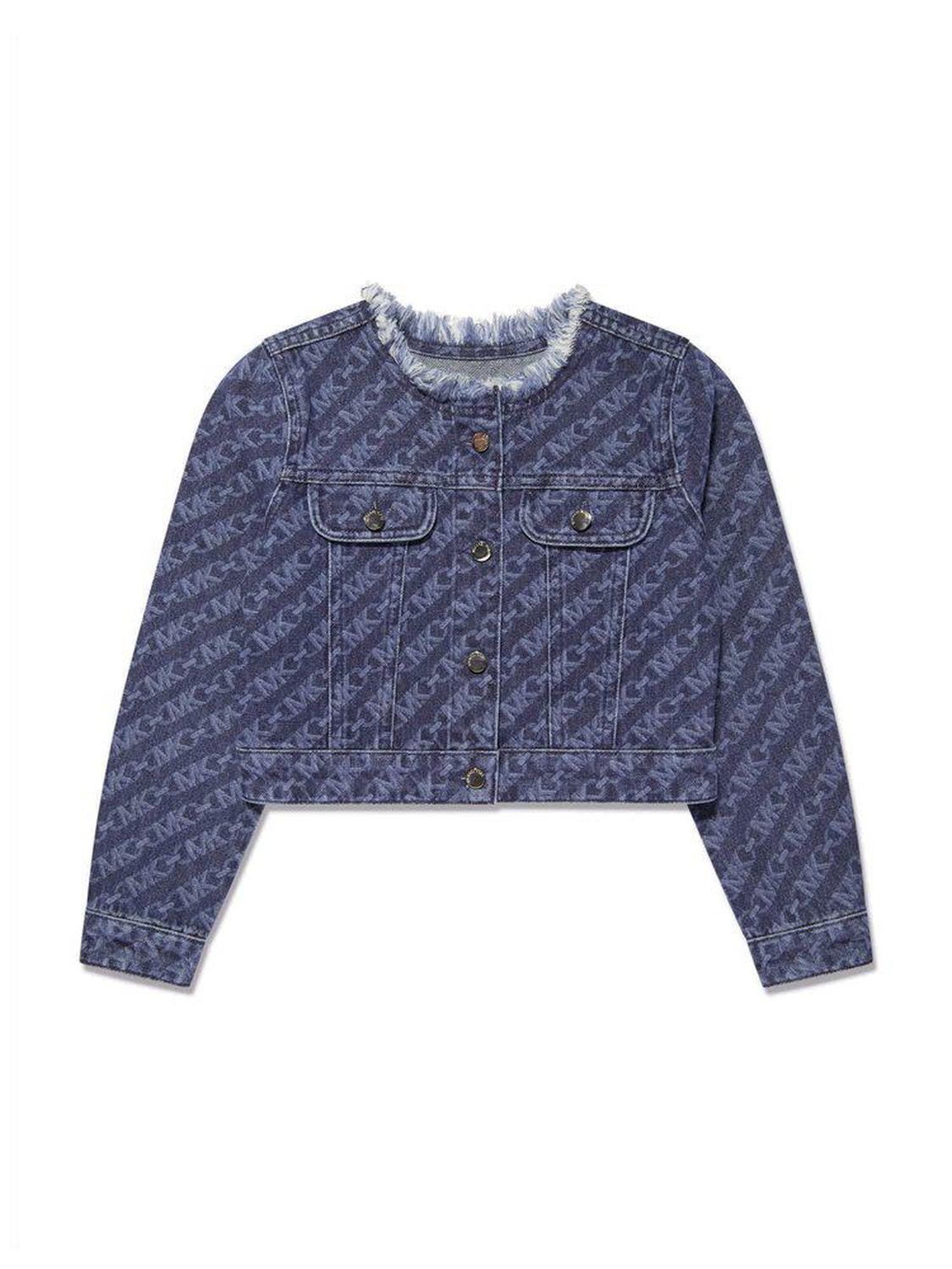 Michael Kors Kids Logo Printed Frayed Detailed Denim Jacket