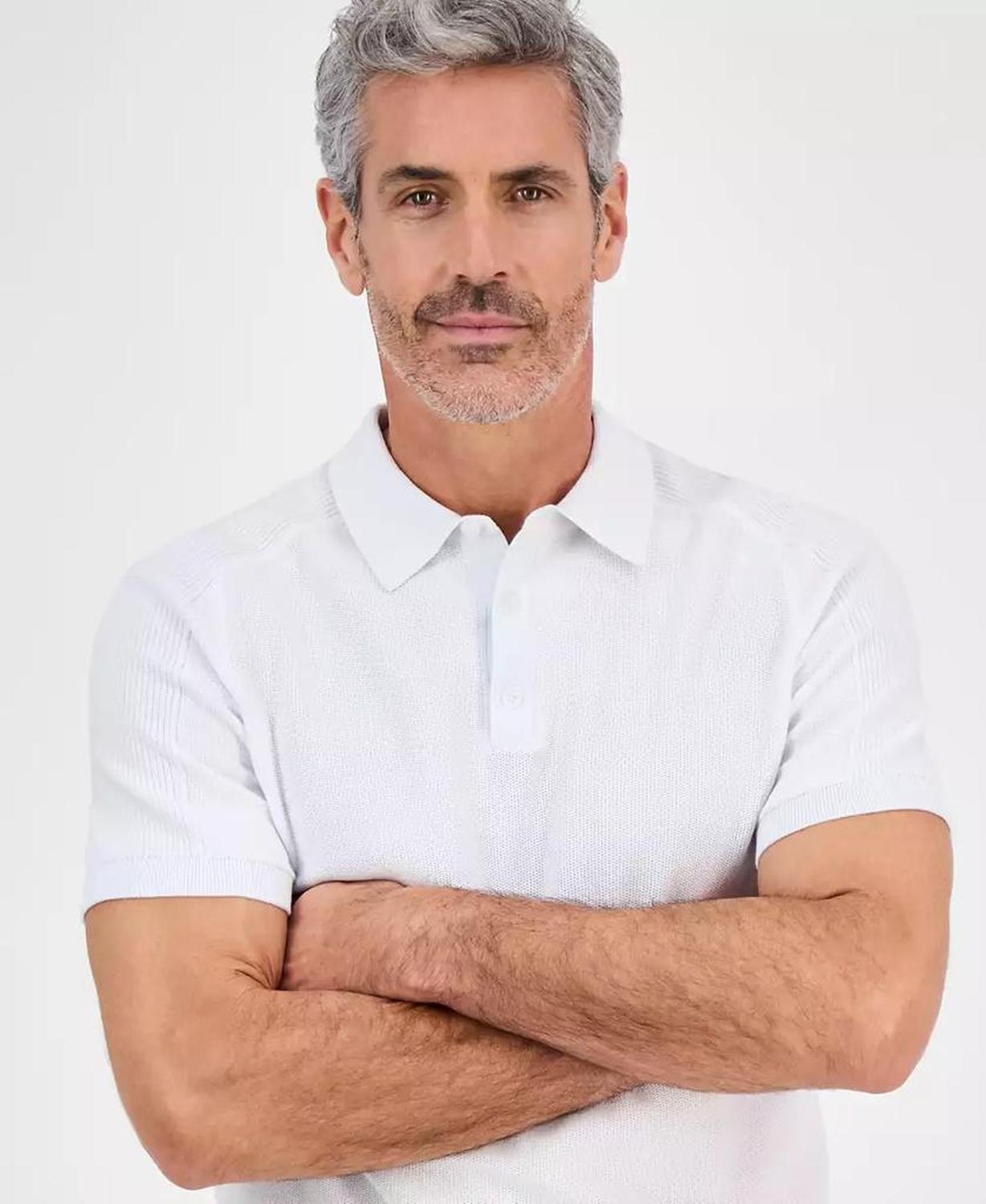 Men's Pointelle Stripe Polo Shirt