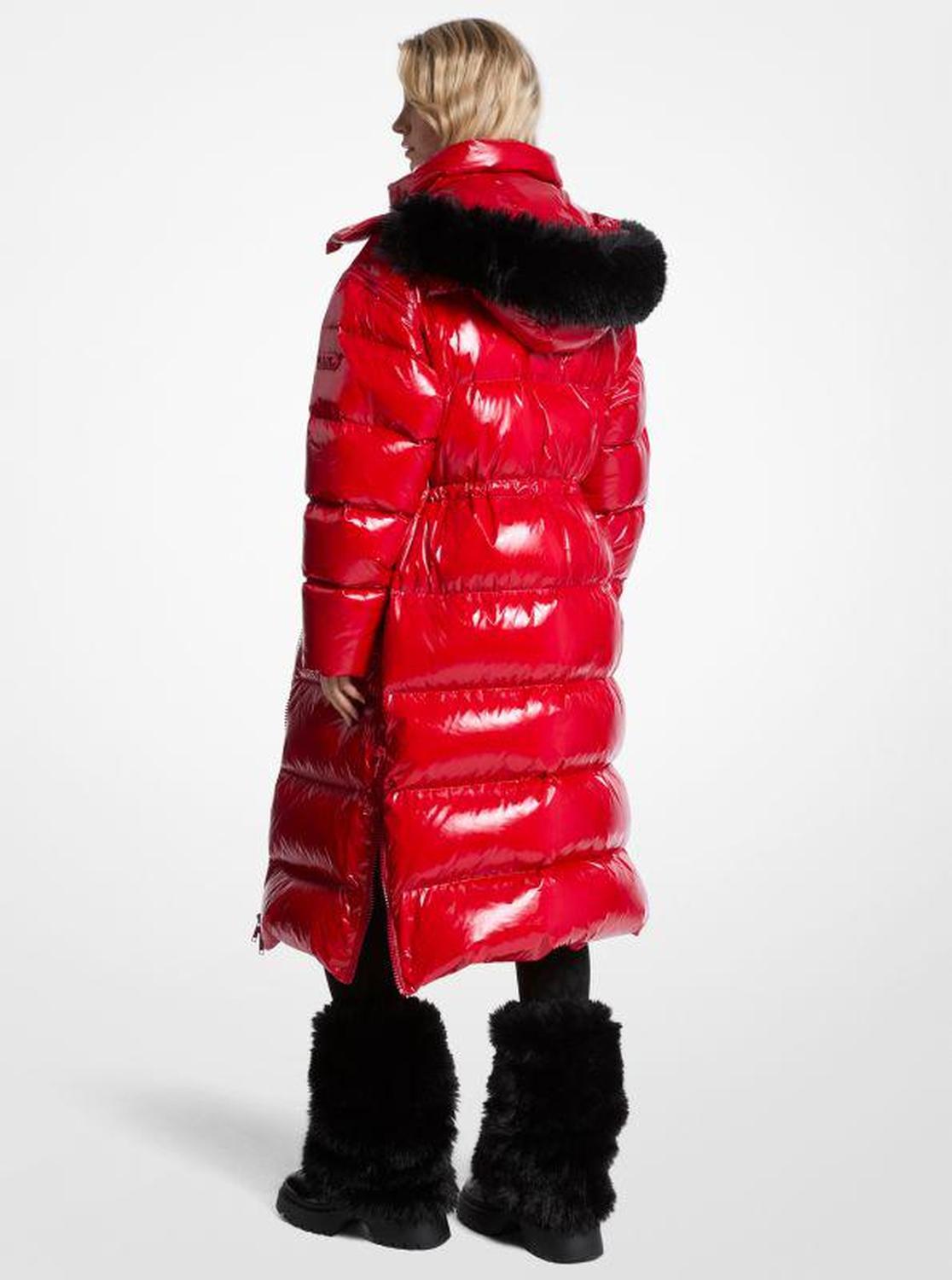 Faux Fur Trim Nylon Ciré Puffer Coat