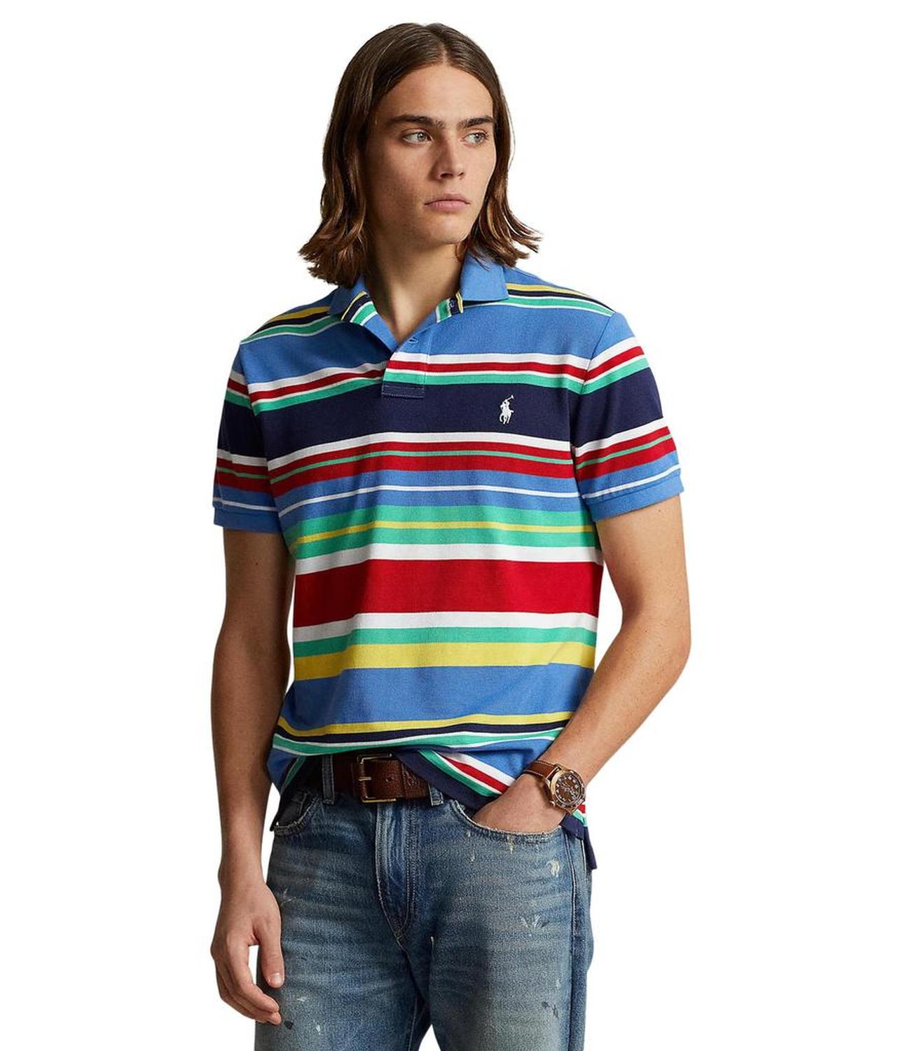 Classic Fit Striped Mesh Polo Shirt