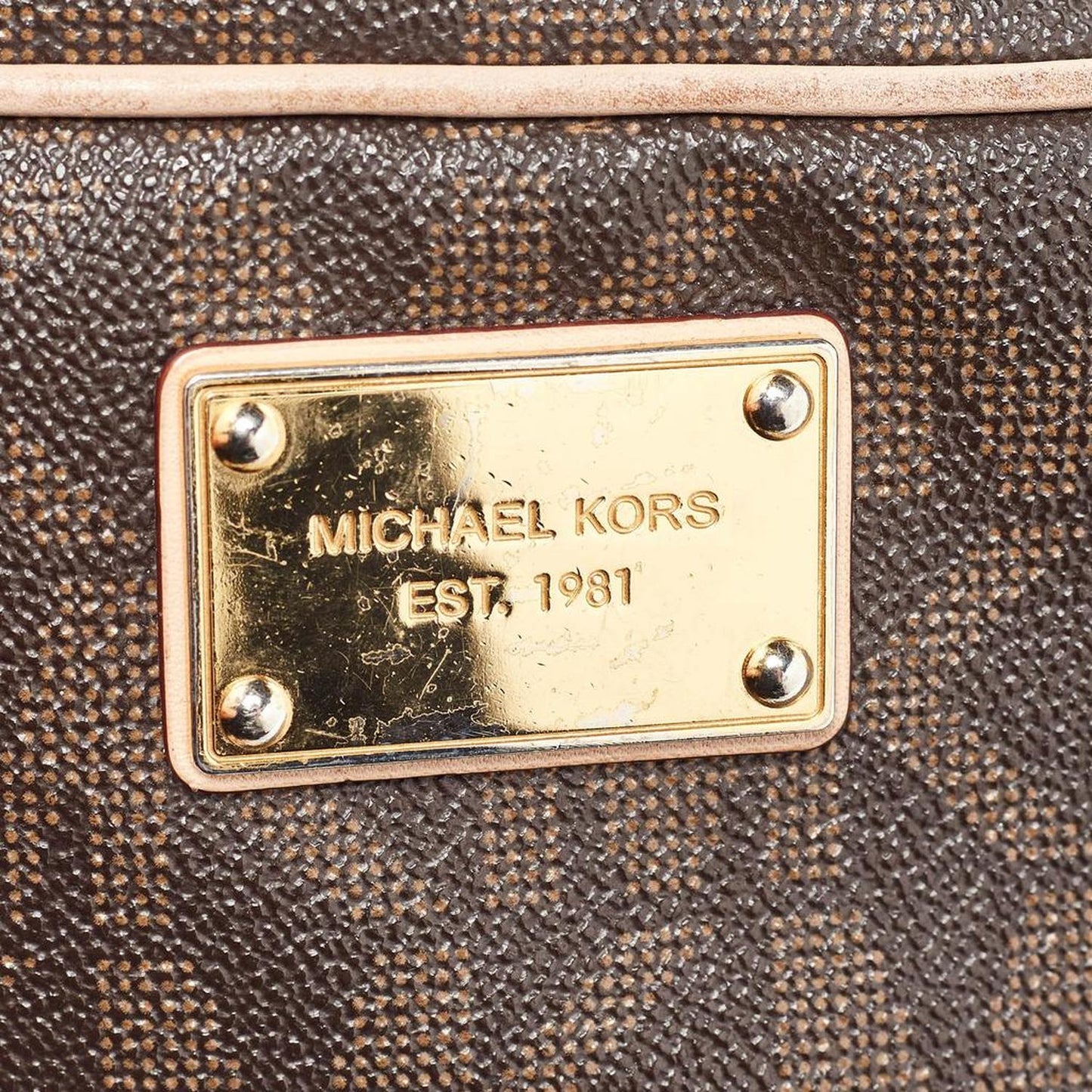 Michael Kors Beige/brown Signature Coated Canvas And Leather Mini Camera Crossbody Bag