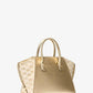 Avril Large Metallic Leather and Logo Jacquard Satchel