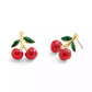 Red Enamel Cherry Cluster Stud Earrings