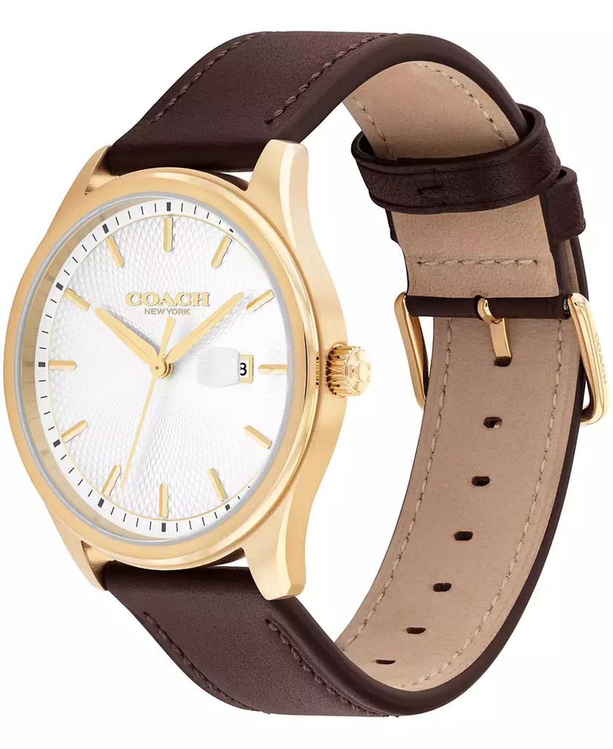 Women's Oliver Brown Leather Calfskin Strap Watch, 41mm