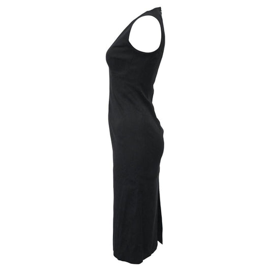 V-Neck Midi Dress in Black Polyester