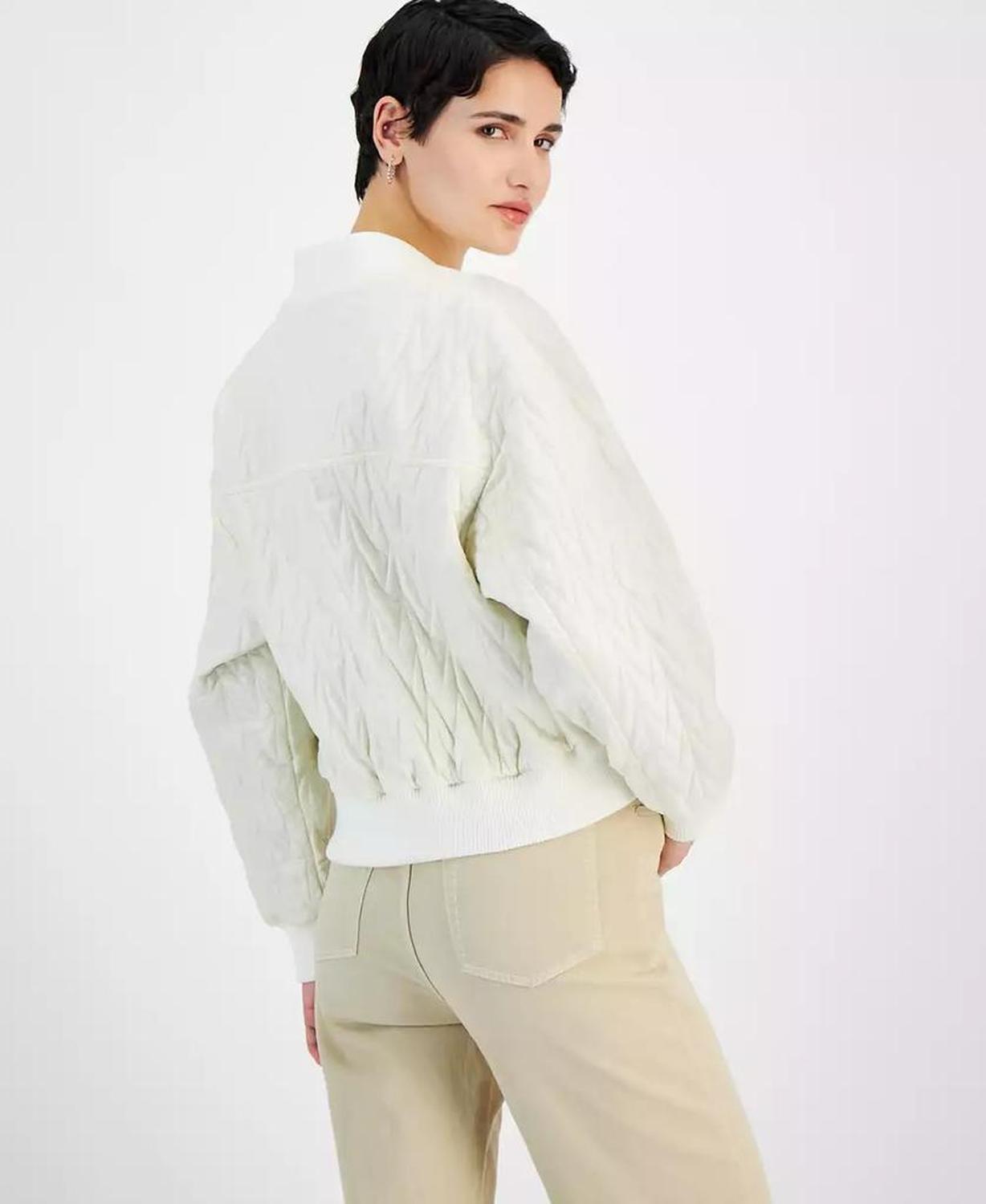 Women's Solid-Color Quilted Bomber Jacket