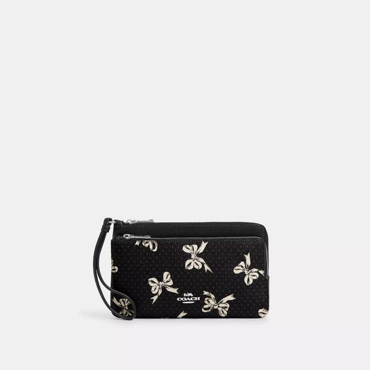 Double Zip Wallet With Bow Print