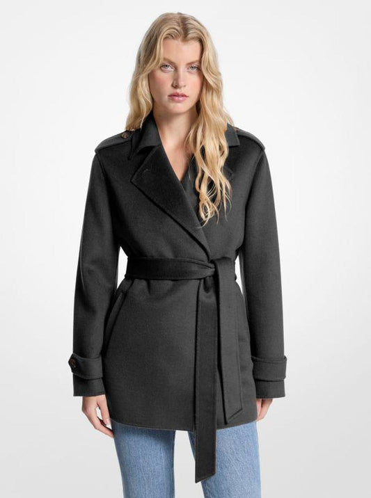Wool Blend Belted Wrap Coat