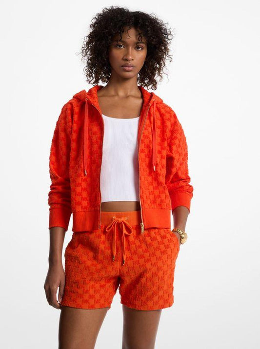 Logo Jacquard Terry Cropped Zip-Up Hoodie