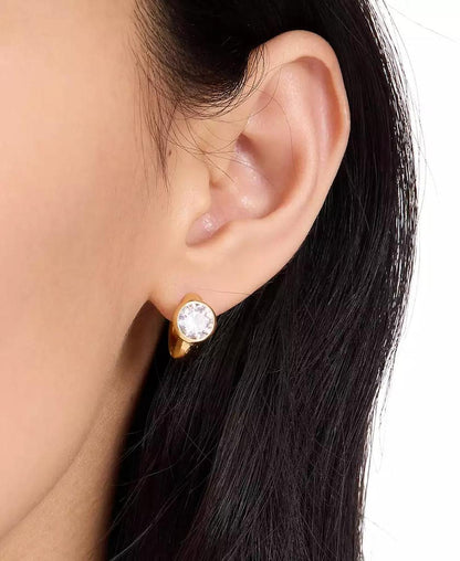 Cubic Zirconia Sparkling Round Huggie Earrings