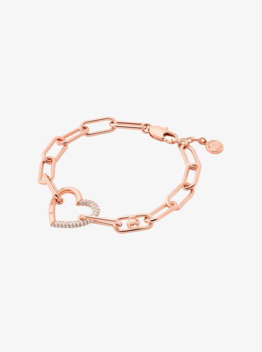 Pavé Heart Curb-Link Bracelet