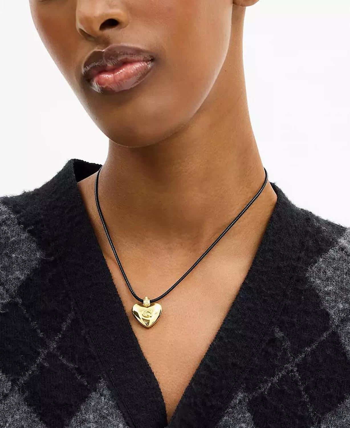 Faux Cultured Pearl Signature Puffy Heart Pendant Necklace