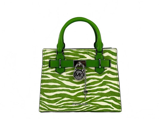 Women's Hamilton Leather Zebra Print Satchel Crossbody In Jungle Green