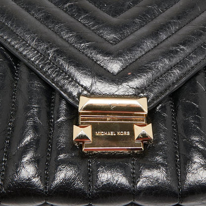 Black Quilted Glossy Leather Large Whitney Shoulder Bag
