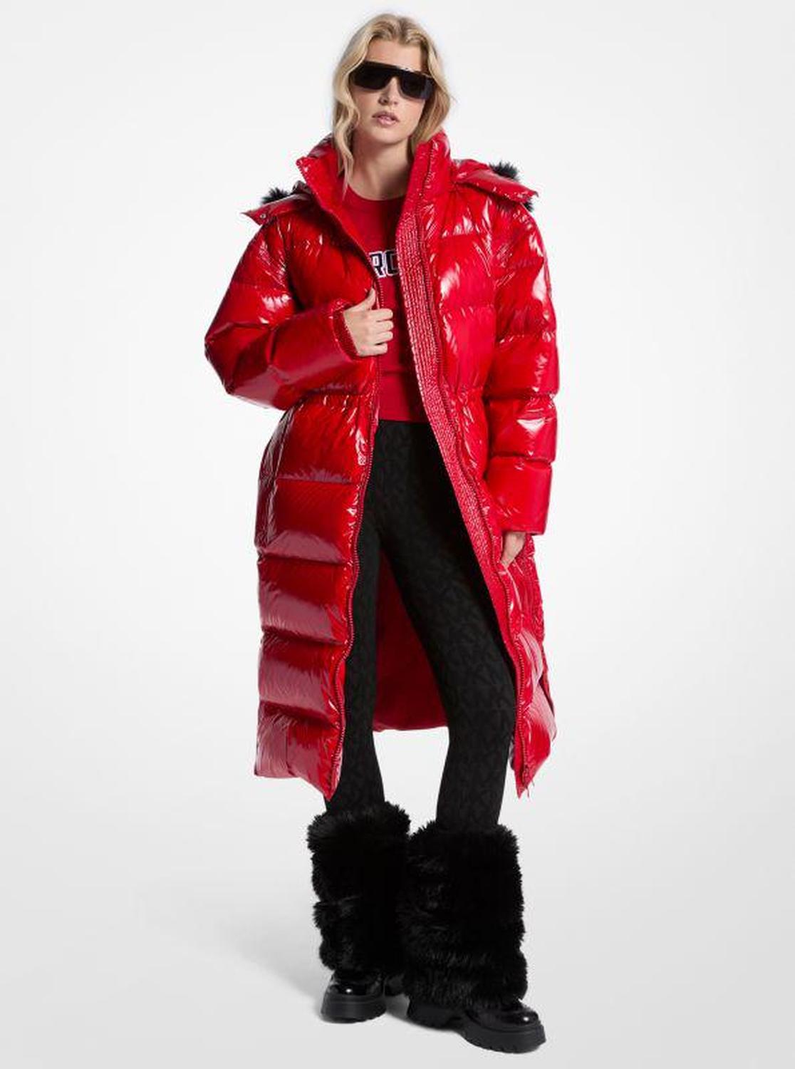 Faux Fur Trim Nylon Ciré Puffer Coat