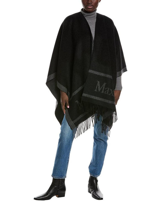 Logo Jacquard Wool Cape