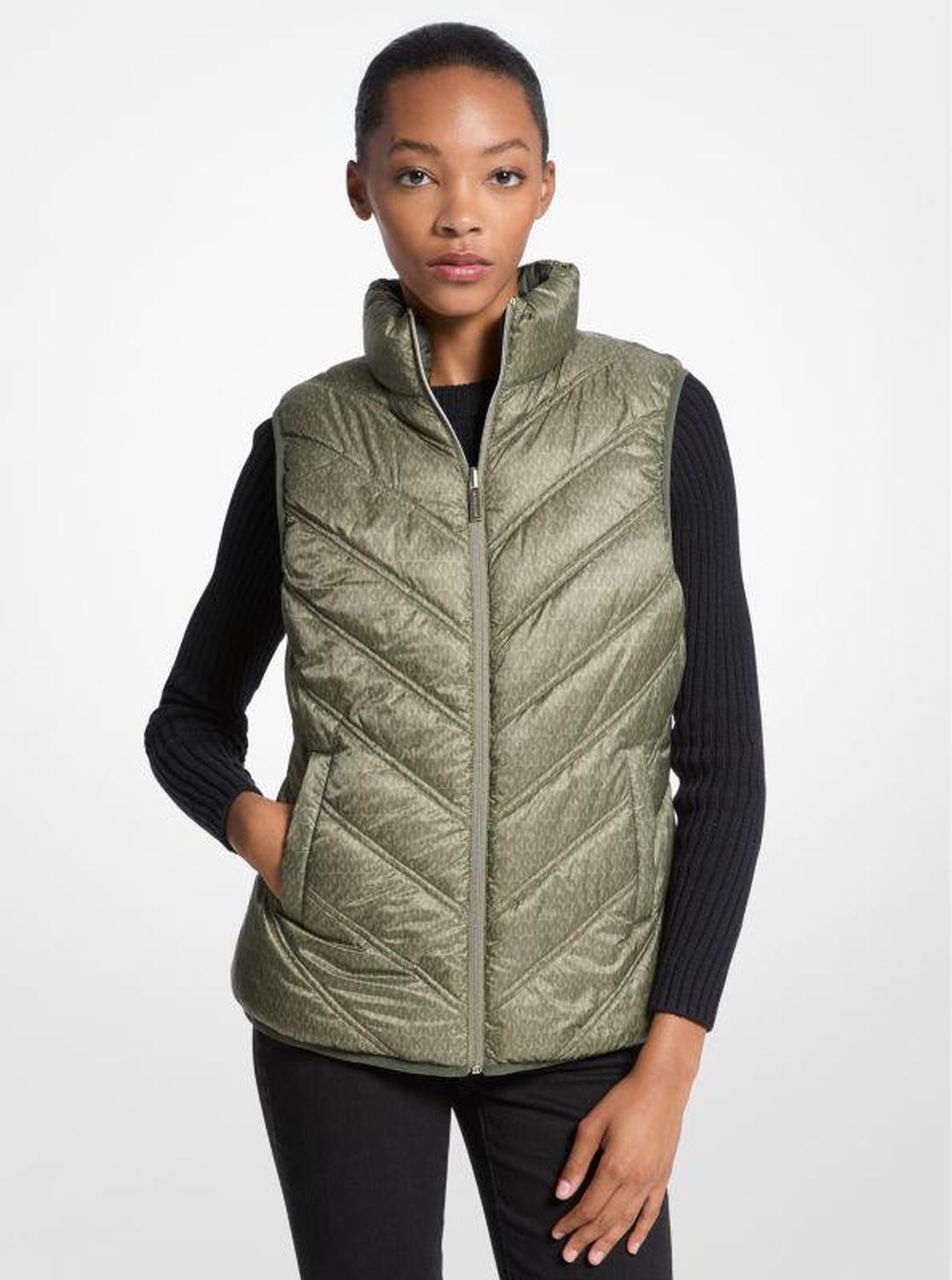 Chevron Quilted Logo Print and Nylon Packable Vest
