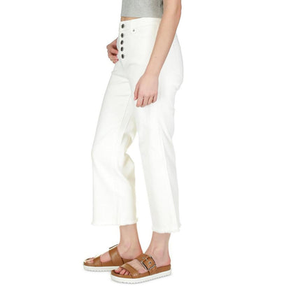 Petite Multi-Button Frayed-Hem Cropped Denim Jeans