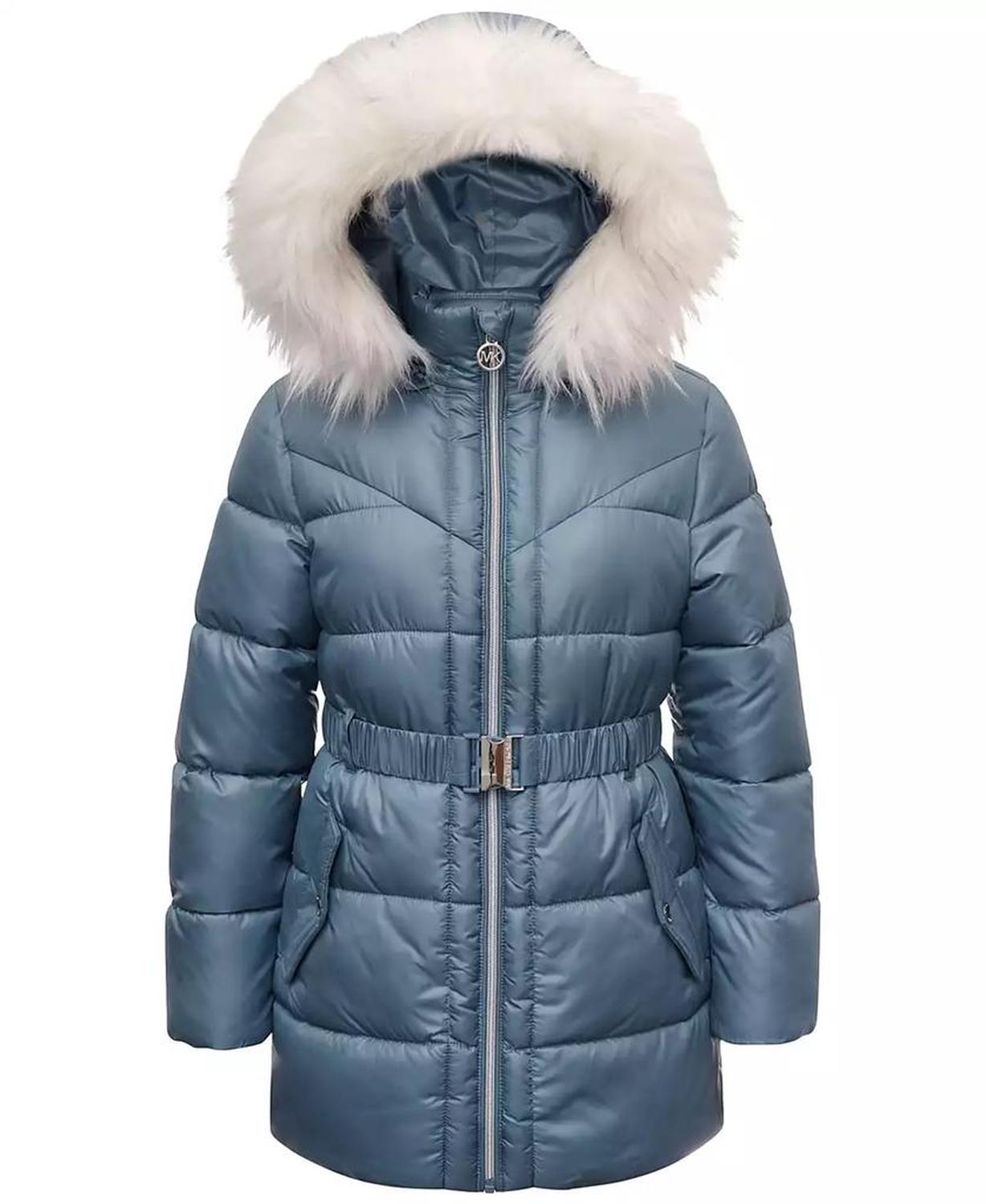 Michael Kors Toddler & Little Girls Belted Stadium Puffer Jacket with Faux-Fur Trim