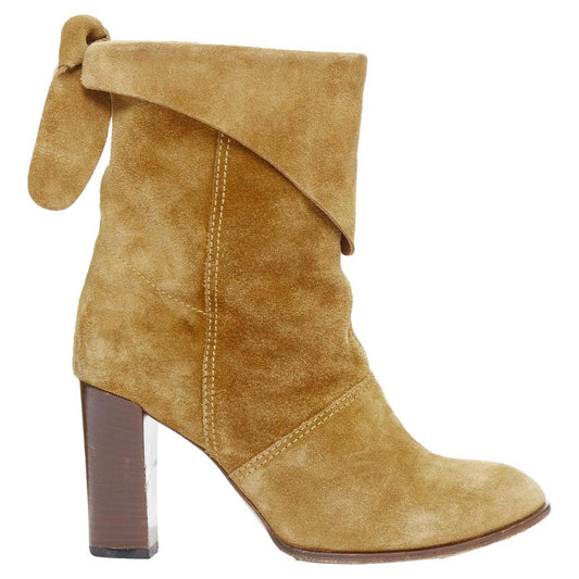 tan suede bow slouchy western boots