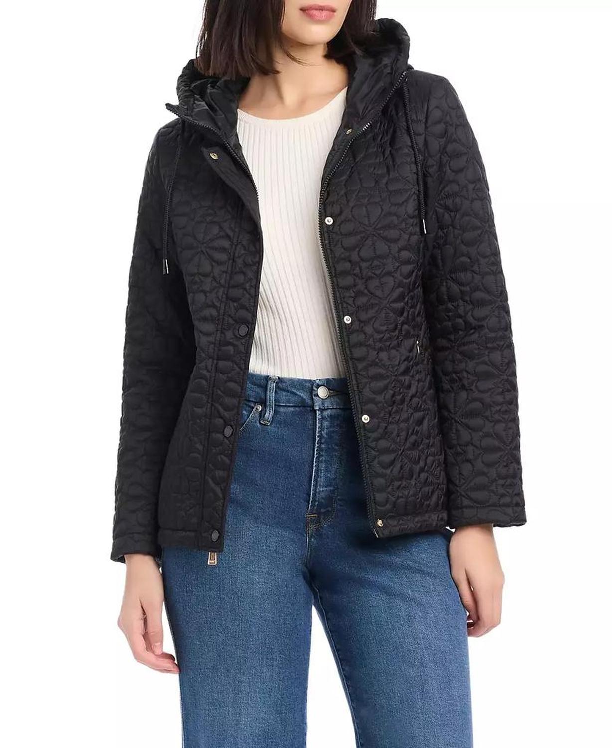 Women's Short Spade Flower Quilted Jacket W/ Hood