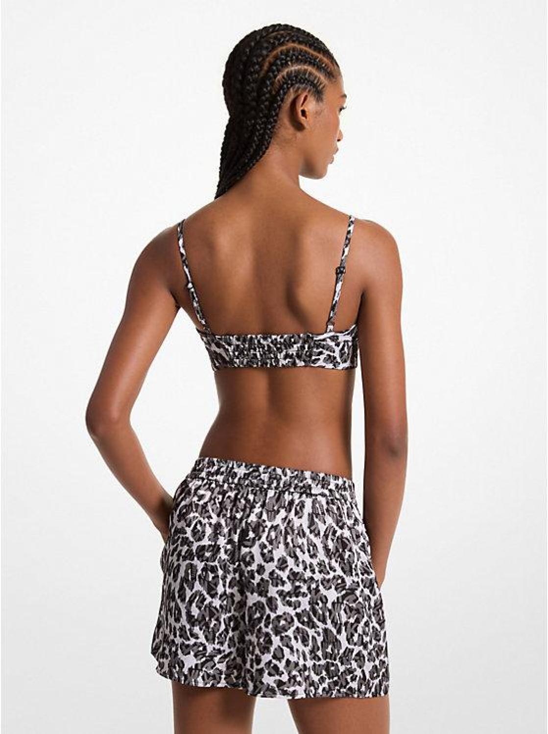 Leopard Logo Print Satin Shorts