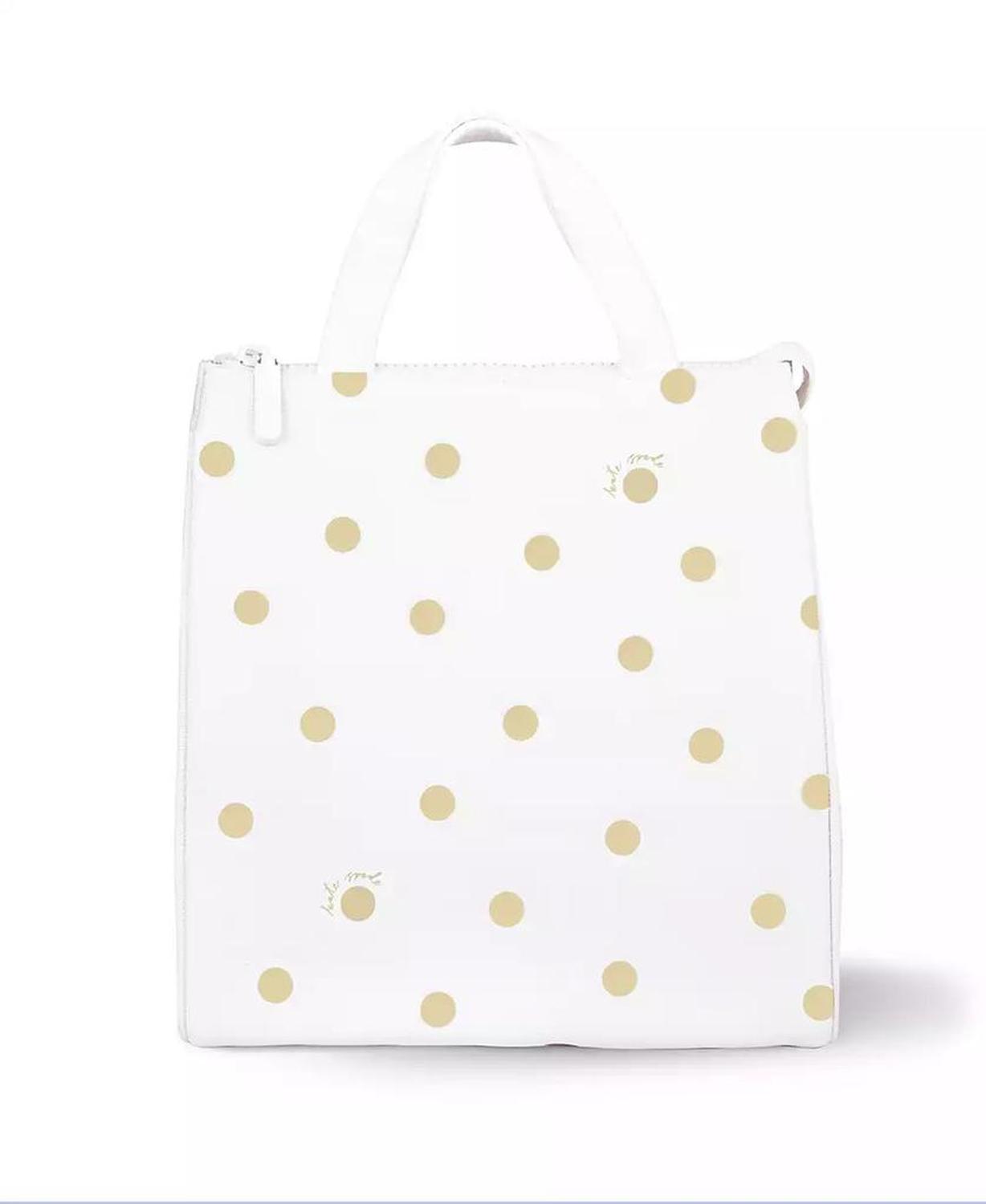 Lunch Bag - White with Gold Polka Dots