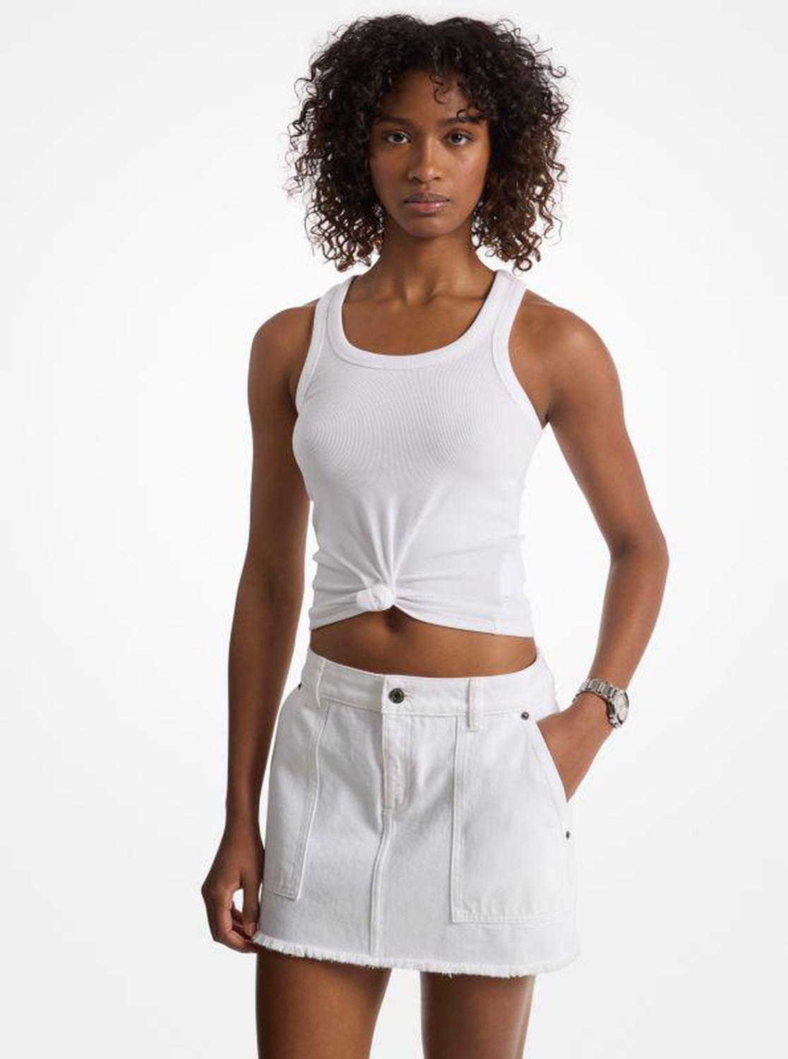 Tie-Front Ribbed Stretch Knit Tank Top