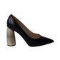 Marc Jacobs Print Block Heel Pointed Court Shoes in Black Leather