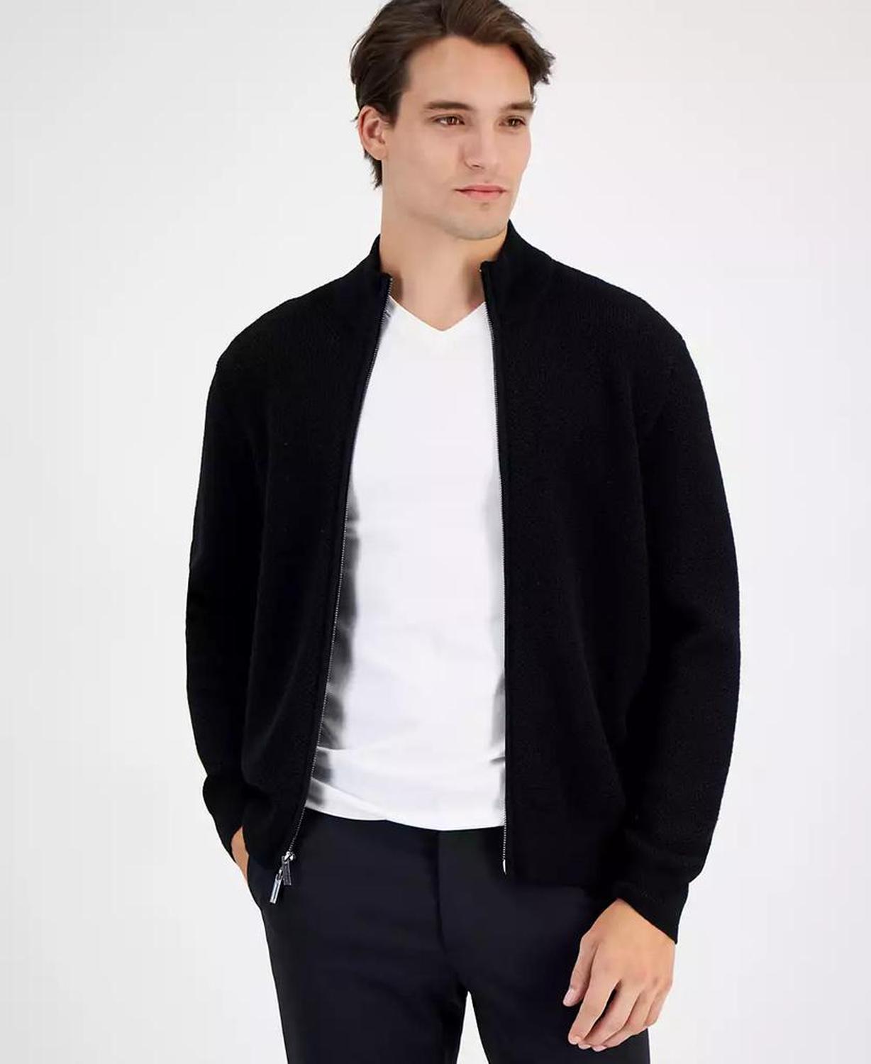 Men's Modern-Fit Honeycomb-Knit Full-Zip Cardigan