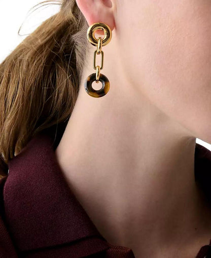 Gold-Tone Interlock Tortoise Linear Earrings